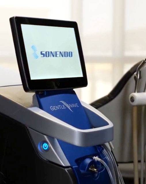 Technological device labeled Gentle Wave with an attached screen saying Sonedo