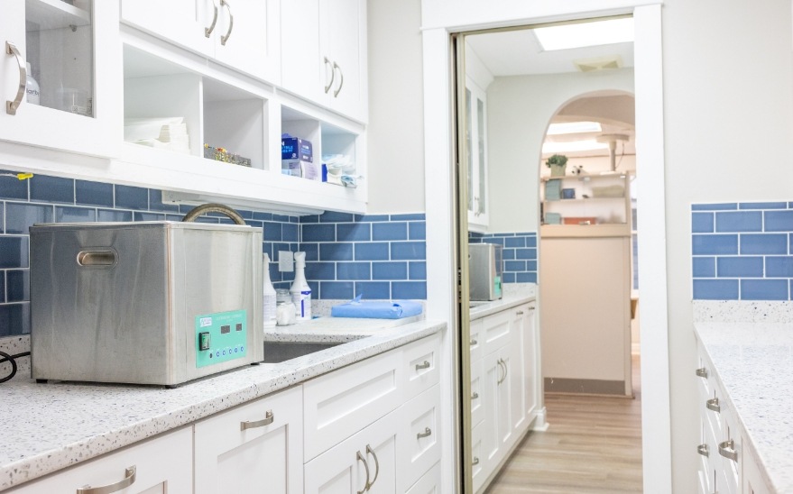 Sink in sanitization and storage room in dental office in Melbourne