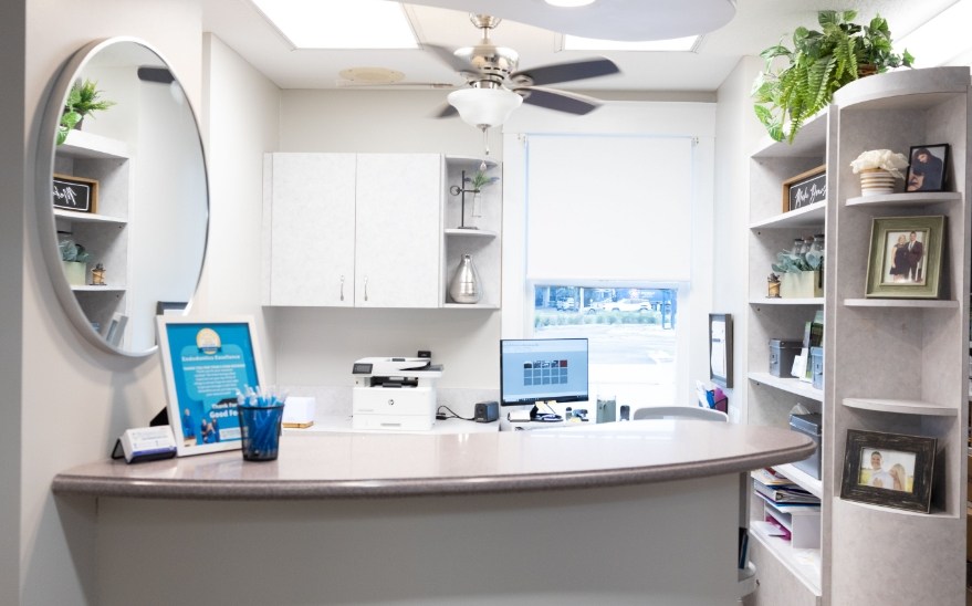 Pristine reception desk in dental office