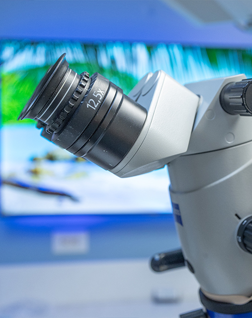 Close up of a microscope on counter in dental treatment room